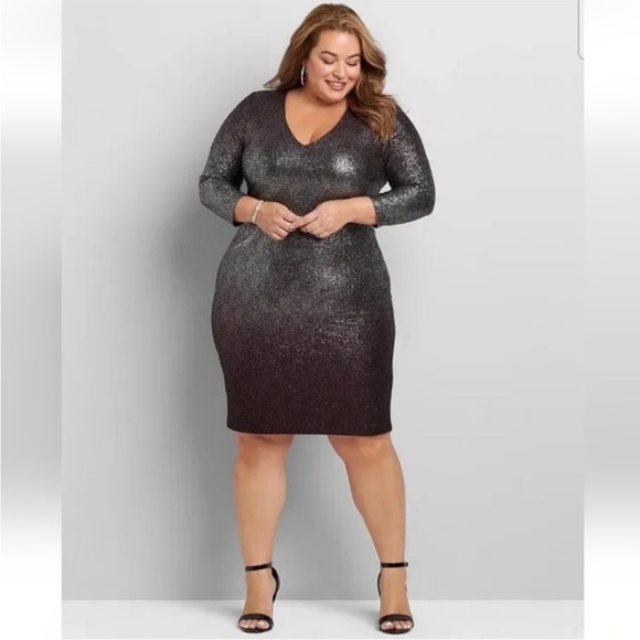 Lane Bryant Purple Metallic 3/4 Sleeve Sheath Sparkle Dress 18/20 NWT - Picture 1 of 13